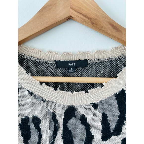 FATE 🌈 Distressed Leopard Print Sweater in Taupe & Black from Anthropologie - Picture 6 of 16